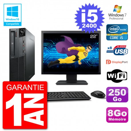 PC Lenovo M82 SFF Ecran 22" i5-2400 RAM 8Go Disque 250Go Graveur DVD Wifi W7