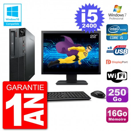 PC Lenovo M82 SFF Ecran 22" i5-2400 RAM 16Go Disque 250Go Graveur DVD Wifi W7