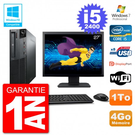 PC Lenovo M82 SFF Ecran 27" i5-2400 RAM 4Go Disque 1To Graveur DVD Wifi W7