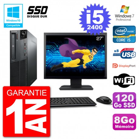 PC Lenovo M82 SFF Ecran 27" i5-2400 RAM 8Go SSD 120Go Graveur DVD Wifi W7