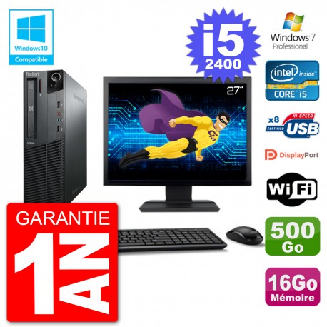 PC Lenovo M82 SFF Ecran 27" i5-2400 RAM 16Go Disque 500Go Graveur DVD Wifi W7