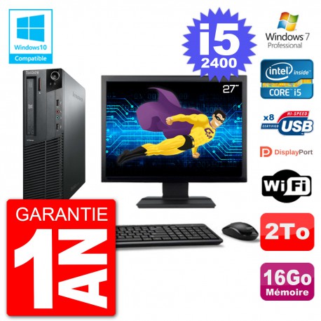 PC Lenovo M82 SFF Ecran 27" i5-2400 RAM 16Go Disque 2To Graveur DVD Wifi W7