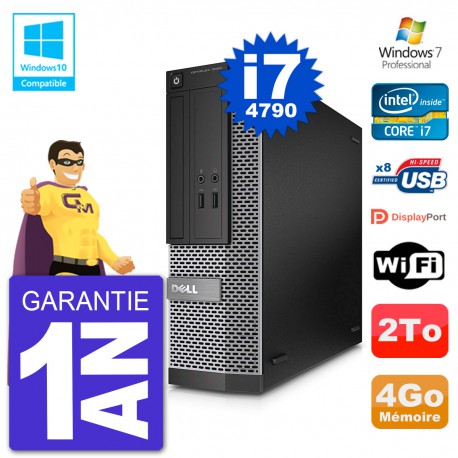 PC Dell 3020 SFF Intel i7-4790 RAM 4Go Disque 2To Graveur DVD Wifi W7