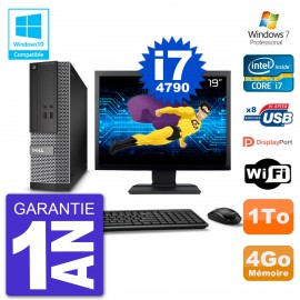 PC Dell 3020 SFF Ecran 19" Intel i7-4790 RAM 4Go Disque 1To Graveur DVD Wifi W7