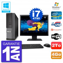 PC Dell 3020 SFF Ecran 19" Intel i7-4790 RAM 4Go Disque 2To Graveur DVD Wifi W7