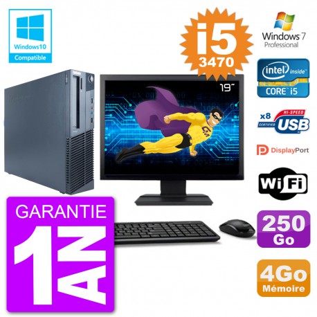 PC Lenovo M82 SFF Ecran 19" i5-3470 RAM 4Go Disque 250Go Graveur DVD Wifi W7