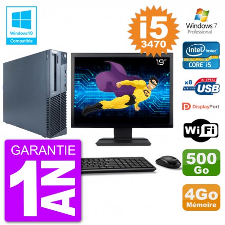 PC Lenovo M82 SFF Ecran 19" i5-3470 RAM 4Go Disque 500Go Graveur DVD Wifi W7