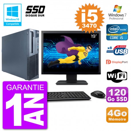 PC Lenovo M82 SFF Ecran 19" i5-3470 RAM 4Go SSD 120Go Graveur DVD Wifi W7