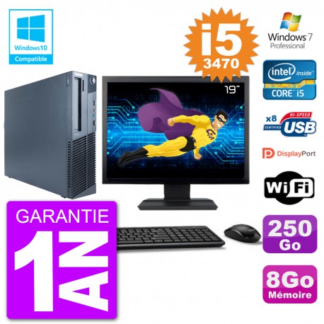 PC Lenovo M82 SFF Ecran 19" i5-3470 RAM 8Go Disque 250Go Graveur DVD Wifi W7