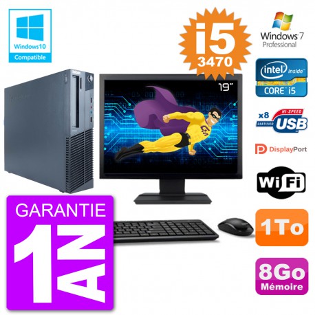 PC Lenovo M82 SFF Ecran 19" i5-3470 RAM 8Go Disque 1To Graveur DVD Wifi W7