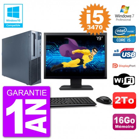 PC Lenovo M82 SFF Ecran 19" i5-3470 RAM 16Go Disque 2To Graveur DVD Wifi W7