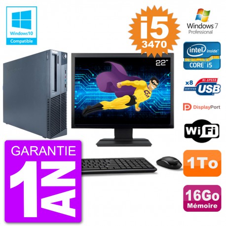 PC Lenovo M82 SFF Ecran 22" i5-3470 RAM 16Go Disque 1To Graveur DVD Wifi W7