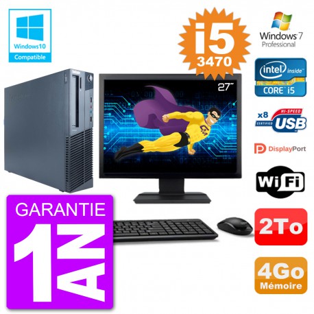 PC Lenovo M82 SFF Ecran 27" i5-3470 RAM 4Go Disque 2To Graveur DVD Wifi W7