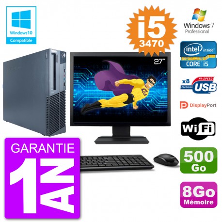 PC Lenovo M82 SFF Ecran 27" i5-3470 RAM 8Go Disque 500Go Graveur DVD Wifi W7