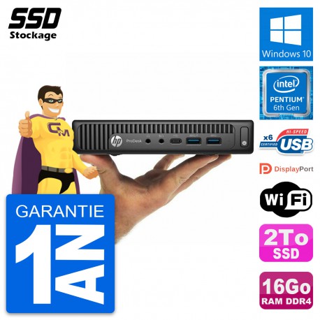 Ultra Mini PC HP 600 G2 DM Intel Pentium G4400T RAM 16Go SSD 2To Windows 10 Wifi