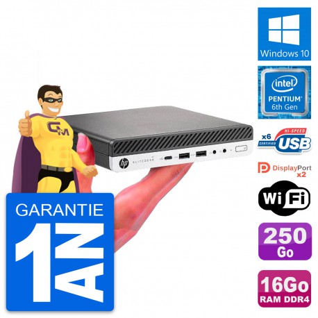 Ultra Mini PC HP 800 G3 DM Pentium G4400T RAM 16Go Disque 250Go Windows 10 Wifi