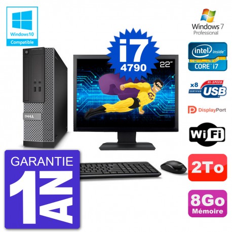 PC Dell 3020 SFF Ecran 22" Intel i7-4790 RAM 8Go Disque 2To Graveur DVD Wifi W7