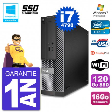 PC Dell 3020 SFF Intel i7-4790 RAM 16Go SSD 120Go Graveur DVD Wifi W7