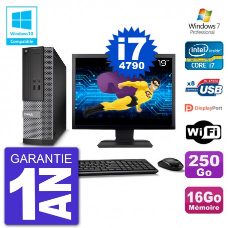 PC Dell 3020 SFF Ecran 19" Intel i7-4790 RAM 16Go Disque 250Go Graveur DVD Wifi W7