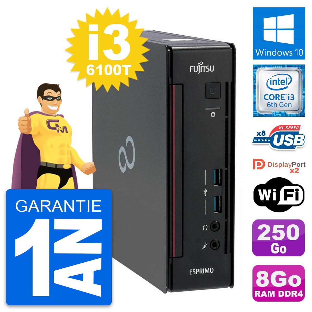 Fujitsu P956 i3 Windows 11 Pro Ordinateur Fixe 4GB 240GB Dvd-Rw en Série  RS232