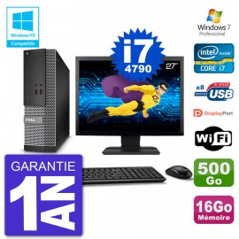 PC Dell 3020 SFF Ecran 27" Intel i7-4790 RAM 16Go Disque 500Go Graveur DVD Wifi W7