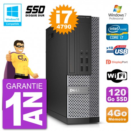 PC Dell 7020 SFF Intel i7-4790 RAM 4Go SSD 120Go Graveur DVD Wifi W7