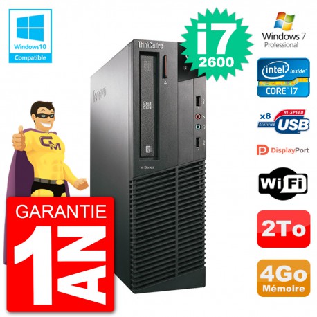 PC Lenovo ThinkCentre M82 SFF i7-2600 RAM 4Go Disque Dur 2To Graveur DVD Wifi W7