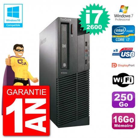 PC Lenovo ThinkCentre M82 SFF i7-2600 RAM 16Go Disque 250Go Graveur DVD Wifi W7