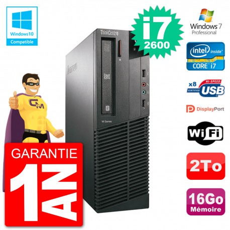 PC Lenovo ThinkCentre M82 SFF i7-2600 RAM 16Go Disque 2To Graveur DVD Wifi W7