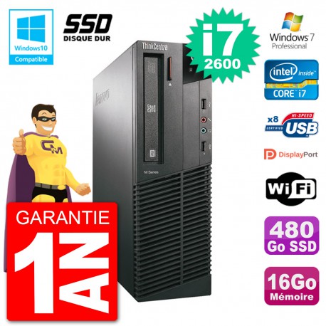 PC Lenovo ThinkCentre M82 SFF i7-2600 RAM 16Go SSD 480Go Graveur DVD Wifi W7