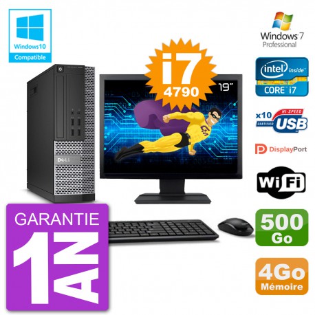 PC Dell 7020 SFF Ecran 19" Intel i7-4790 RAM 4Go Disque 500Go Graveur DVD Wifi W7