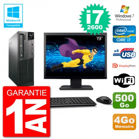 PC Lenovo M82 SFF Ecran 19" i7-2600 RAM 4Go Disque 500Go Graveur DVD Wifi W7