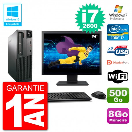 PC Lenovo M82 SFF Ecran 19" i7-2600 RAM 8Go Disque 500Go Graveur DVD Wifi W7