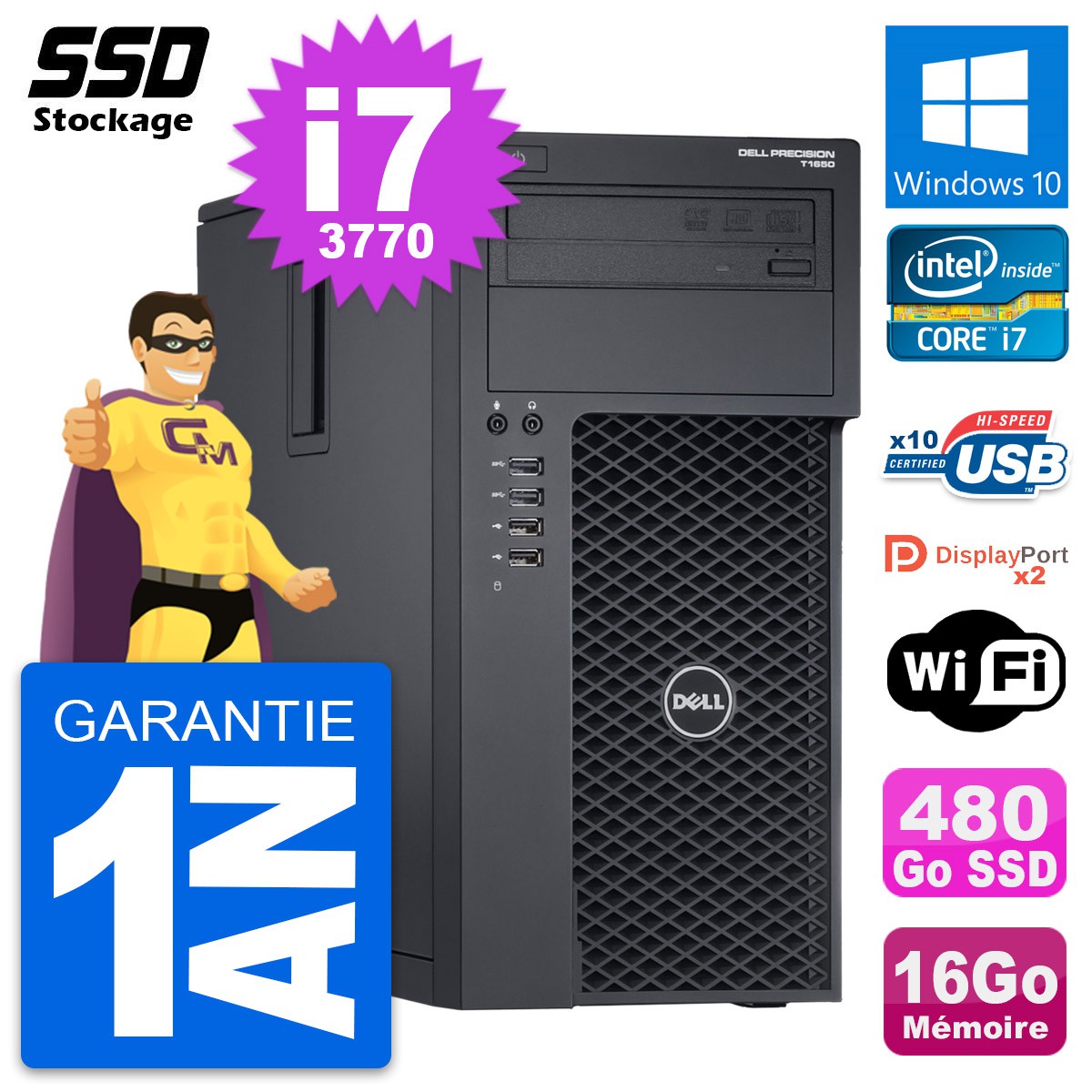 PC Tour Dell Precision T1650 MT Intel i7-3770 RAM 16Go SSD 480Go Windows 10  Wifi - MonsieurCyberMan