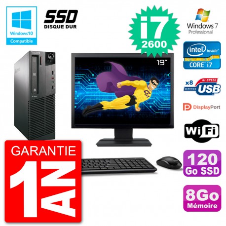 PC Lenovo M82 SFF Ecran 19" i7-2600 RAM 8Go SSD 120Go Graveur DVD Wifi W7