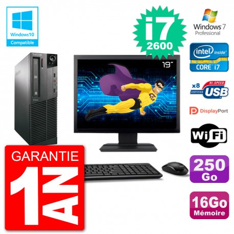 PC Lenovo M82 SFF Ecran 19" i7-2600 RAM 16Go Disque 250Go Graveur DVD Wifi W7