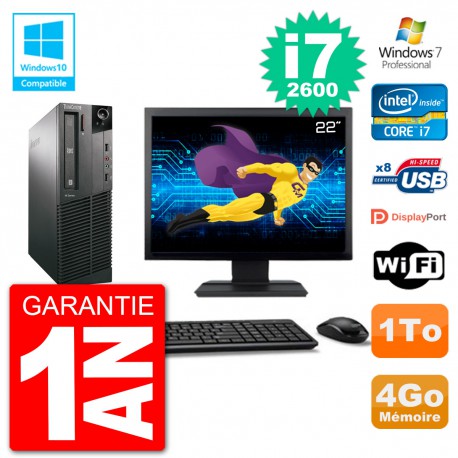 PC Lenovo M82 SFF Ecran 22" i7-2600 RAM 4Go Disque 1To Graveur DVD Wifi W7