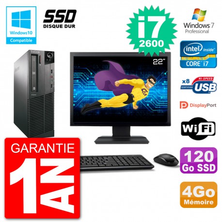 PC Lenovo M82 SFF Ecran 22" i7-2600 RAM 4Go SSD 120Go Graveur DVD Wifi W7