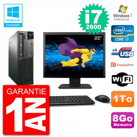 PC Lenovo M82 SFF Ecran 22" i7-2600 RAM 8Go Disque 1To Graveur DVD Wifi W7