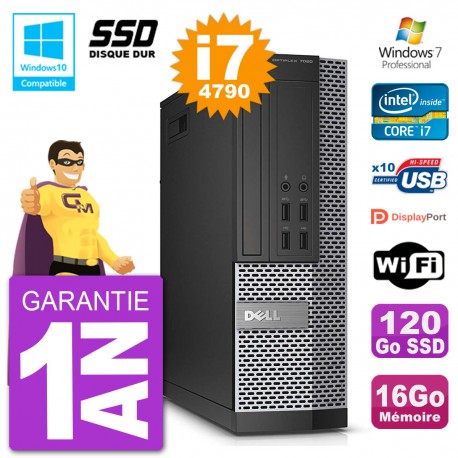 PC Dell 7020 SFF Intel i7-4790 RAM 16Go SSD 120Go Graveur DVD Wifi W7