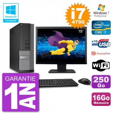 PC Dell 7020 SFF Ecran 19" Intel i7-4790 RAM 16Go Disque 250Go Graveur DVD Wifi W7