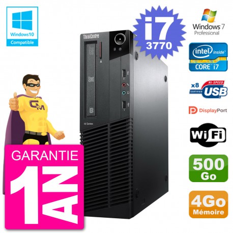 PC Lenovo ThinkCentre M82 SFF i7-3770 RAM 4Go Disque 500Go Graveur DVD Wifi W7