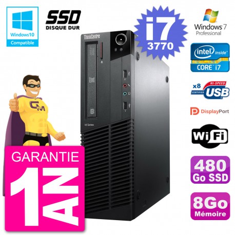 PC Lenovo ThinkCentre M82 SFF i7-3770 RAM 8Go SSD 480Go Graveur DVD Wifi W7