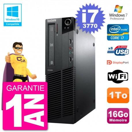 PC Lenovo ThinkCentre M82 SFF i7-3770 RAM 16Go Disque 1To Graveur DVD Wifi W7