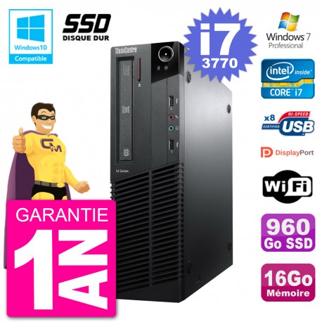 PC Lenovo ThinkCentre M82 SFF i7-3770 RAM 16Go SSD 960Go Graveur DVD Wifi W7