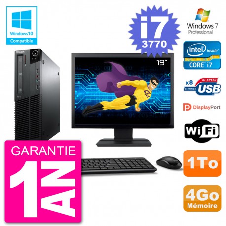 PC Lenovo M82 SFF Ecran 19" i7-3770 RAM 4Go Disque 1To Graveur DVD Wifi W7