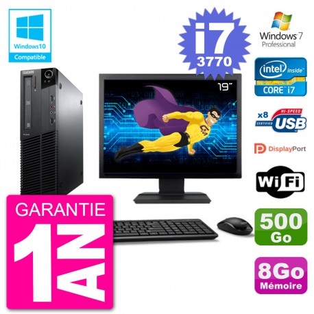 PC Lenovo M82 SFF Ecran 19" i7-3770 RAM 8Go Disque 500Go Graveur DVD Wifi W7