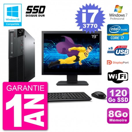 PC Lenovo M82 SFF Ecran 19" i7-3770 RAM 8Go SSD 120Go Graveur DVD Wifi W7