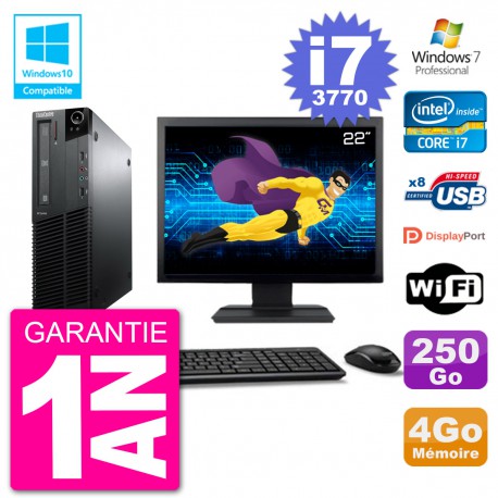 PC Lenovo M82 SFF Ecran 22" i7-3770 RAM 4Go Disque 250Go Graveur DVD Wifi W7