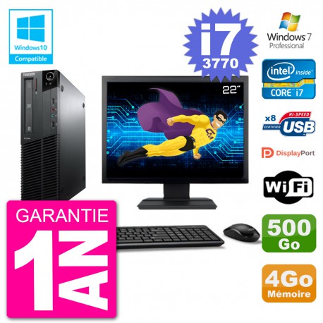 PC Lenovo M82 SFF Ecran 22" i7-3770 RAM 4Go Disque 500Go Graveur DVD Wifi W7